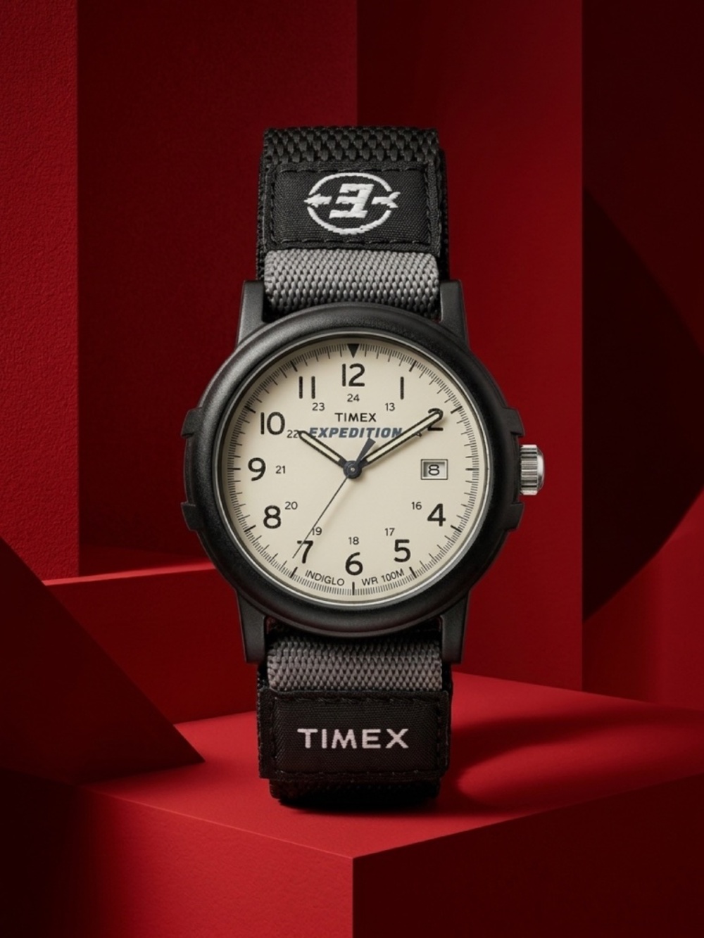 Vintage Timex Expedition Indiglo WR 100M Watch White Dial Black Velcro Strap